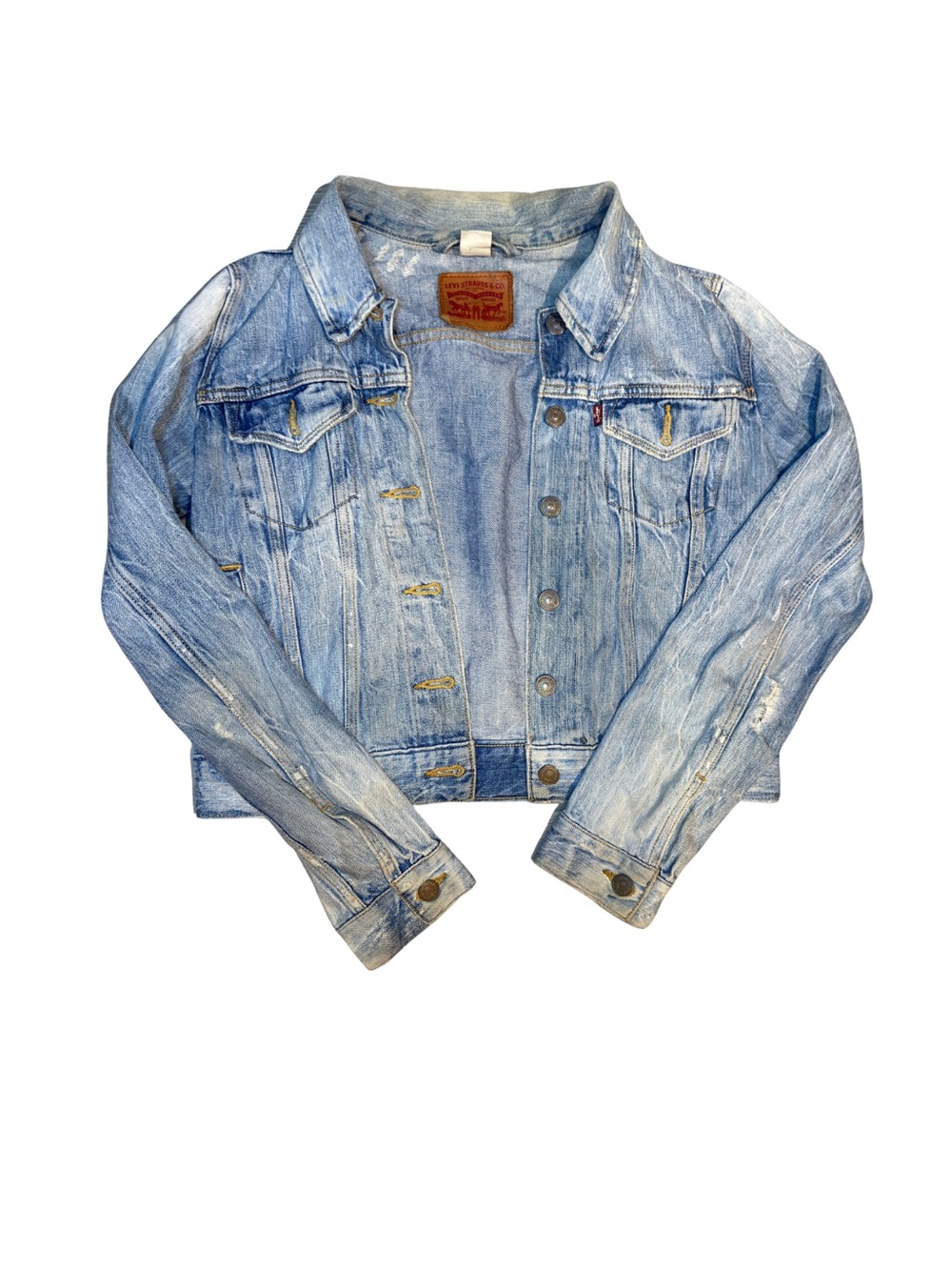 Levi's Light Wash Distressed Denim Trucker Jacket - Light Blue Medium
